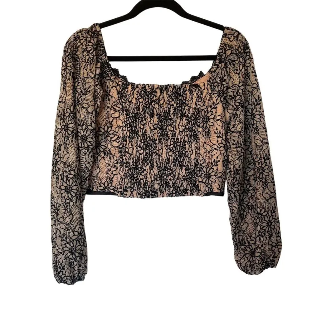 Willow + Root XS Floral Lace Sheer Long Sleeve Crop Top Multicolor - Picture 4 of 14